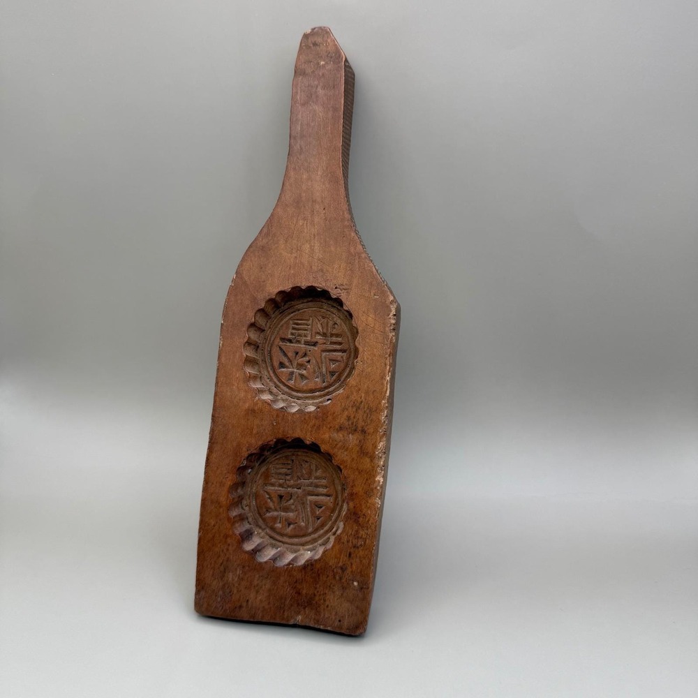 Vintage Hand-Carved Wooden‎ Mooncake Mold Double Chinese Cookie Cake Press